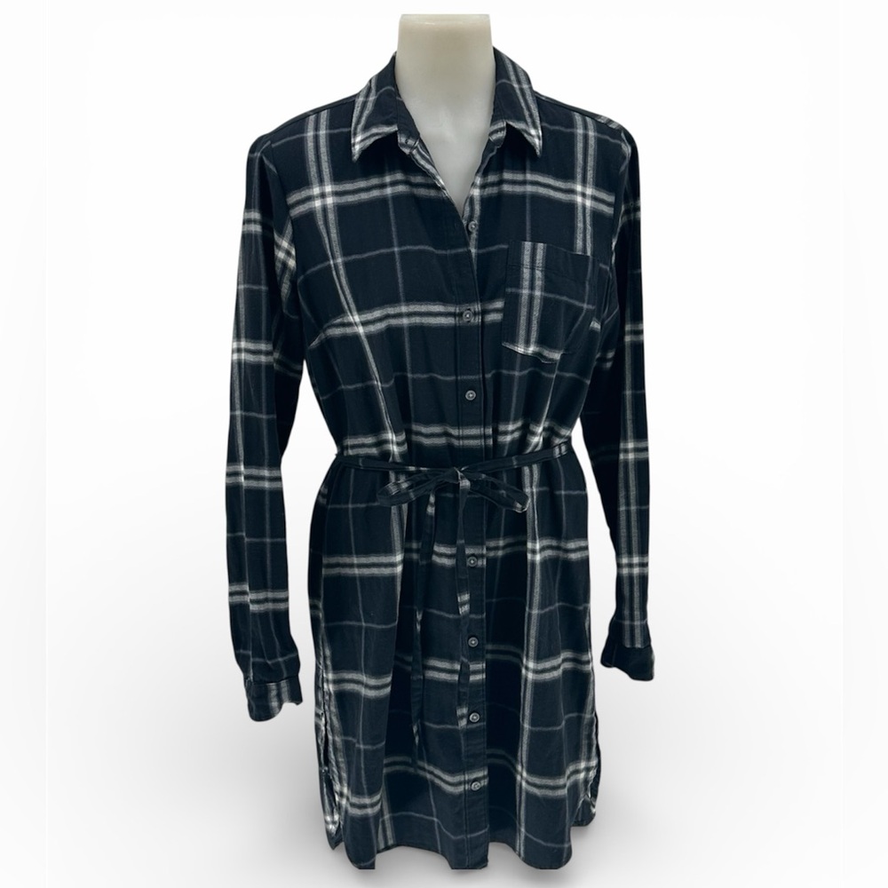 Abercrombie & Fitch small T-shirt dress black white plaid belt tie collar cotton